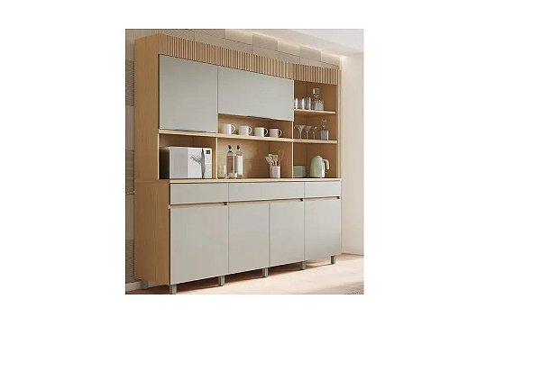 KIT COZINHA 6 PORTAS 3 GAVETAS 220CM 100% MDF REALEZA CARVALHO-GREIGE NESHER