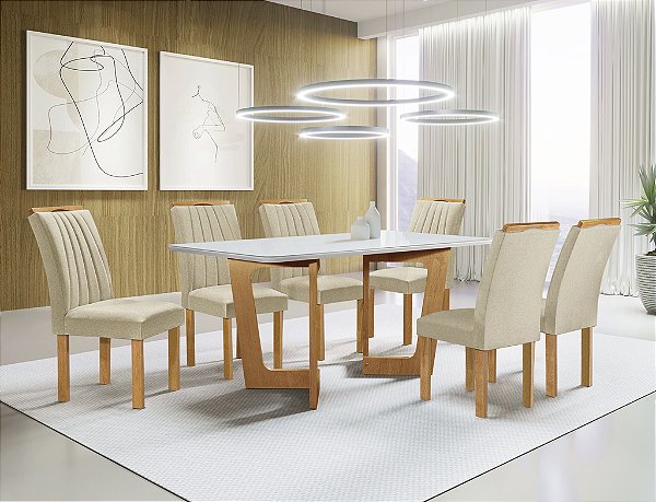 MESA 1,60X0,80CM DUBAI C/06 CAD. DUBAI CINAMOMO TAMPO LONDRES PLUS VIDRO OFF WHITE