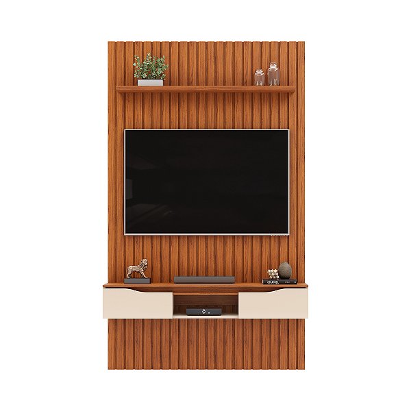 PAINEL RIPADO 143X240 PRATIC C/ BANCADA ISAC FREIJO/FREIJO/OFF WHITE DJ