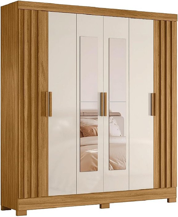 ROUPEIRO 6 PORTAS 037032 VALENCA FREIJO/OFF WHITE RIPADO COM ESPELHO MOVAL