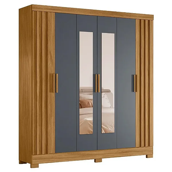 ROUPEIRO 6 PORTAS 037031 VALENCA FREIJO/CINZA RIPADO COM ESPELHO MOVAL