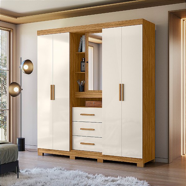 ROUPEIRO 5 PORTAS 3 GAVETAS 907032 ELDORADO FREIJO/OFF WHITE COM ESPELHO MOVAL