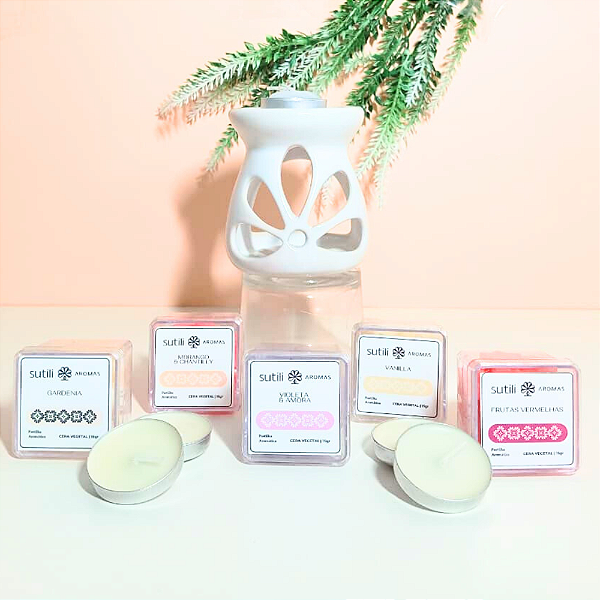 Kit Rechaud Floral - 45gr Pastilhas - 5 Velas