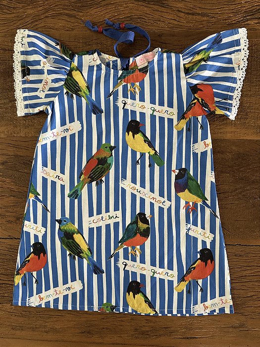 Vestido Infantil Pássaro em Algodão
