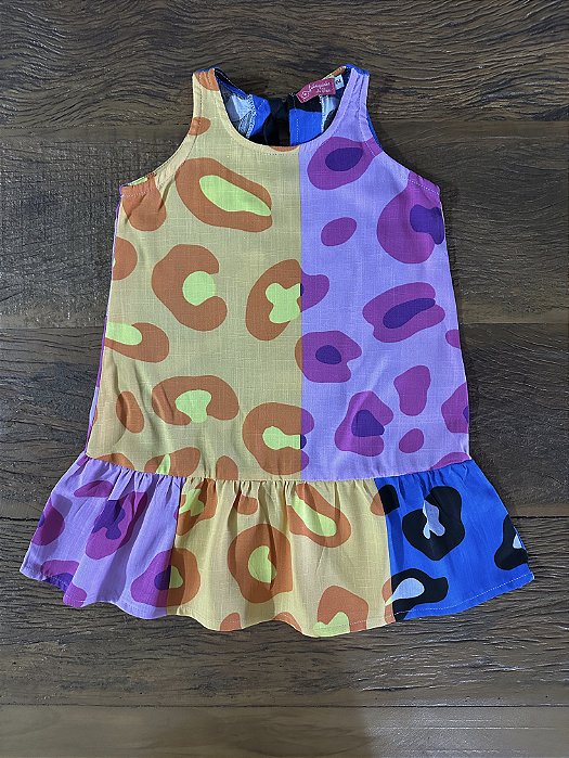 Vestido Infantil Onça Colorida em Viscolinho