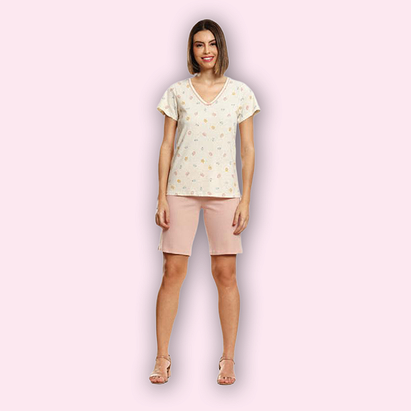 PIJAMA CURTO FEMININO (MANGA CURTA E BERMUDÃO) - ELLA