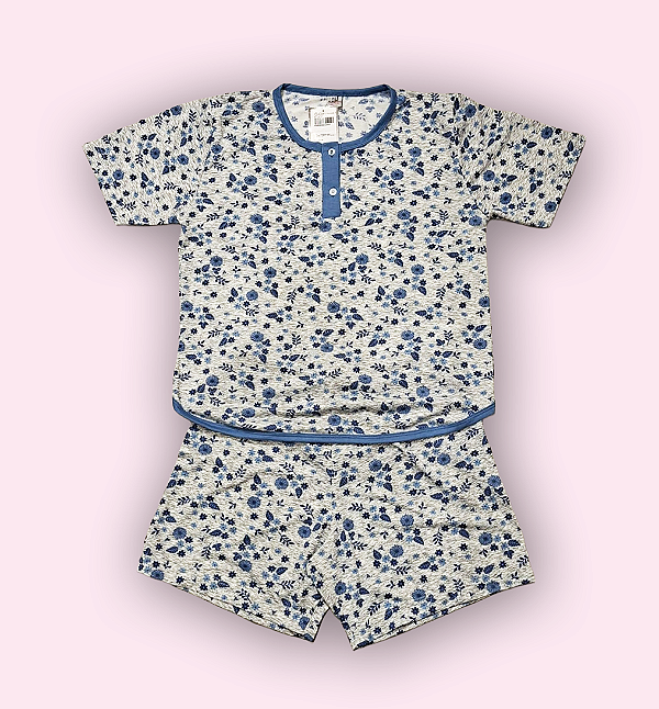PIJAMA CURTO FEMININO - FLORAL AZUL