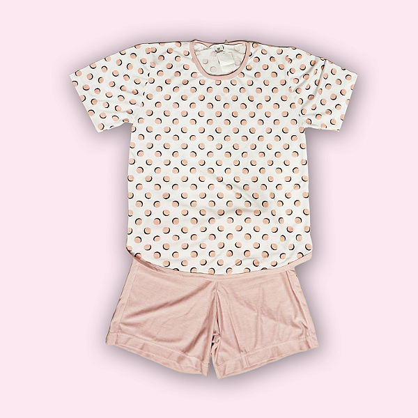 PIJAMA CURTO FEMININO - POA ROSA ANTIGO