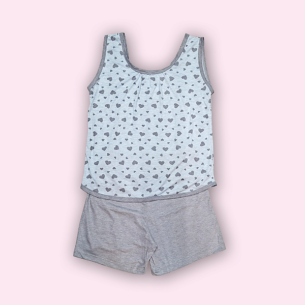 PIJAMA REGATA ALCINHA - CORAÇÃO CINZA