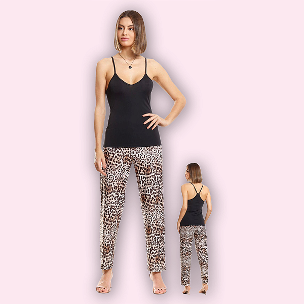 PIJAMA REGATA + CALÇA COMPRIDA FEMININO - ONÇA