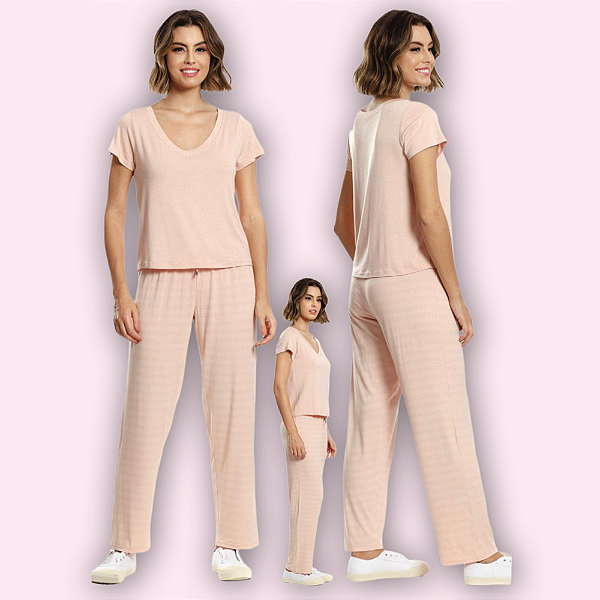 PIJAMA MANGA CURTA CALÇA COMPRIDA FEMININO - PAPAIA