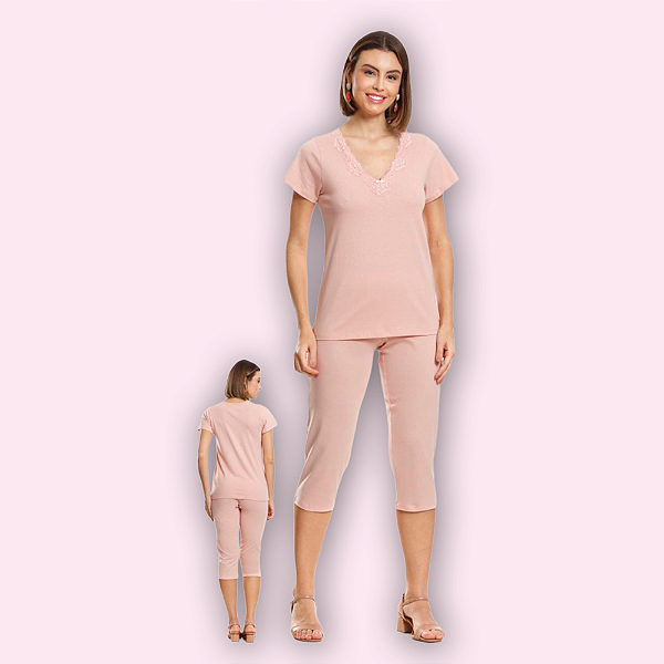 PIJAMA MANGA CURTA CALÇA CAPRI - BLUSH