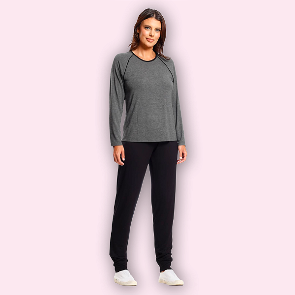 PIJAMA LONGO FEMININO - CINZA CHUMBO