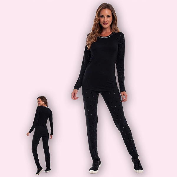 PIJAMA LONGO FEMININO - POA PRETO
