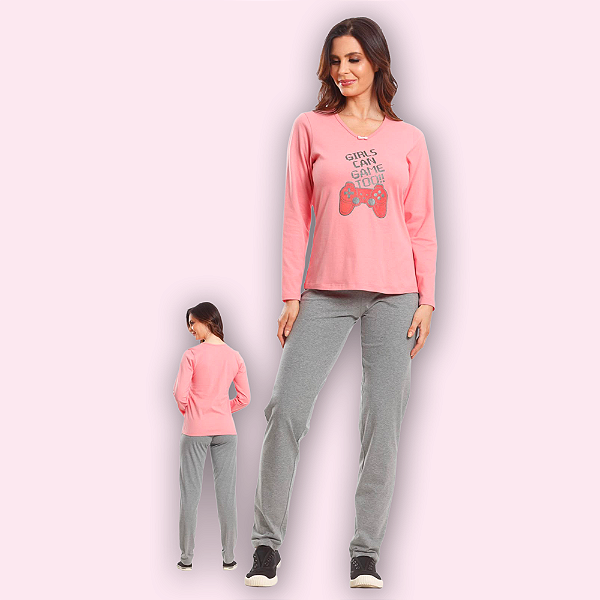 PIJAMA LONGO FEMININO - GAME CINZA