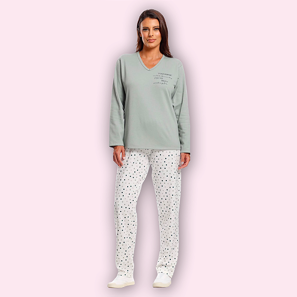 PIJAMA MOLETINHO FLANELADO FEM - POA VERDE