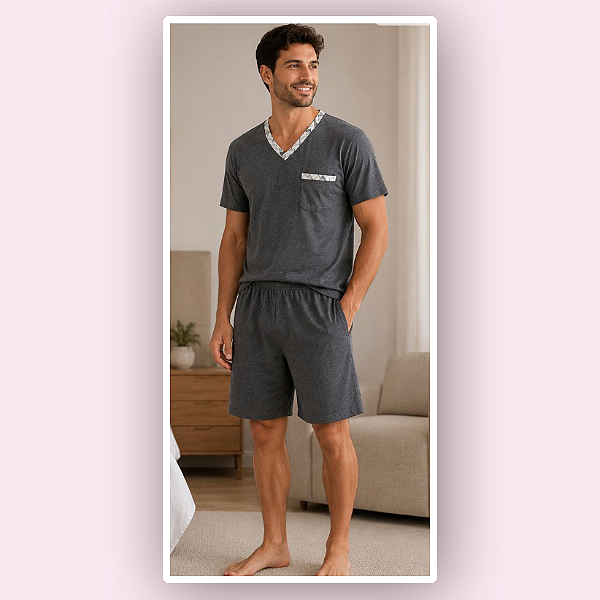 PIJAMA CURTO MASCULINO - CINZA