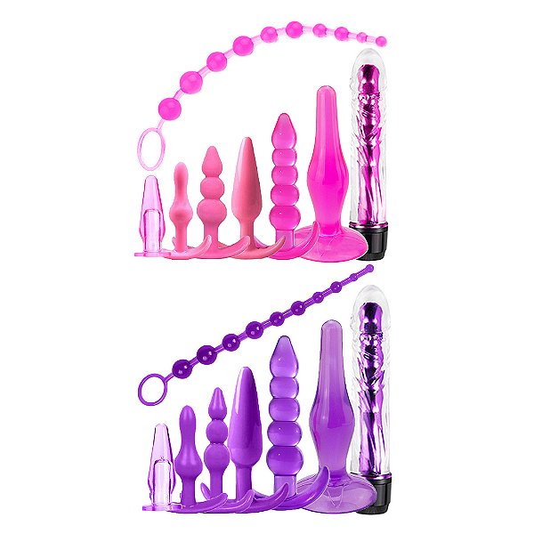 Kit Plug Anal de Silicone Jelly com Vibrador - 8 Peças