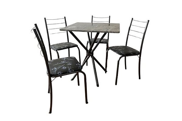 MESA RIO 70X70 TB BRANCO-TP GRANITO- 4 CAD ASS RISCADO PRETO