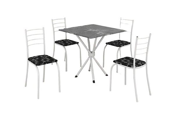 MESA RIO 70X70 TB BRANCO-TP GRANITO- 4 CAD ASS PRETO C/LIRIO