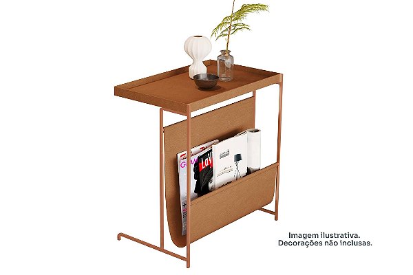 MESA REVISTEIRO COURO CAST/BRONZE - JB