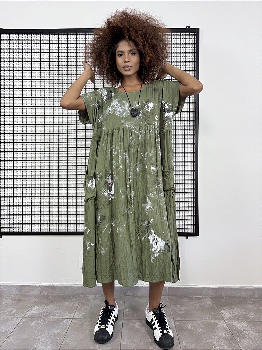 Vestido Balenciaga Pintado a Mão - VERDE EXERCITO