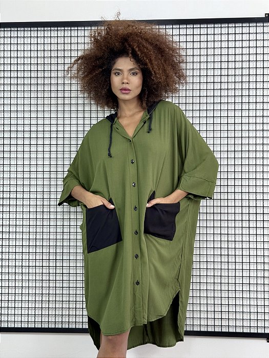 Camisão Capuz Bicolor - PRETO/VERDE