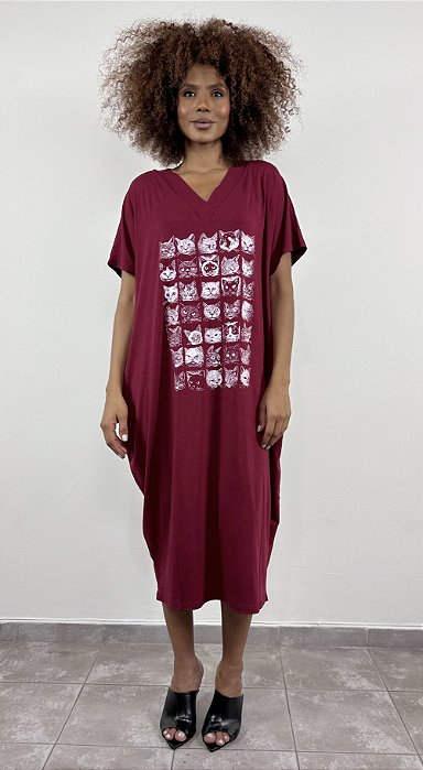 Vestido Vogue V Gatos - BORDÔ