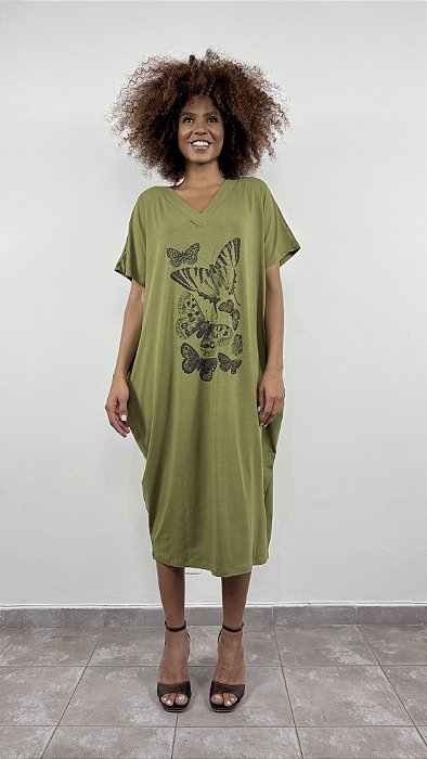 Vestido Vogue V Borboletas - VERDE EXERCITO