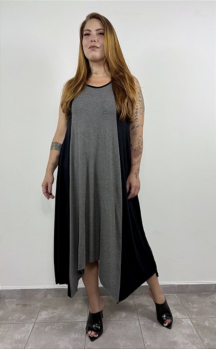 Vestido 4 Pontas - PRETO/CINZA
