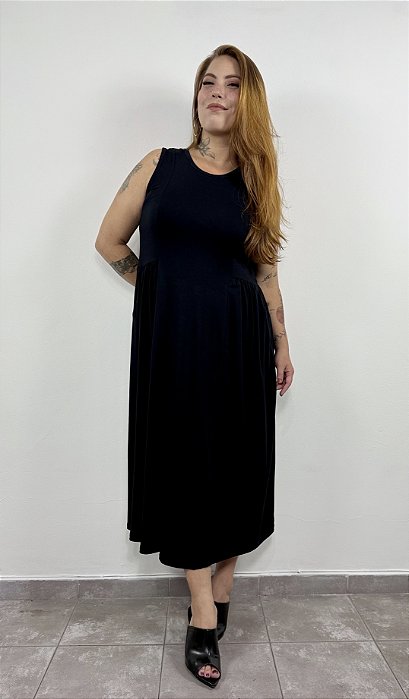 Vestido Franzido Laterais - PRETO
