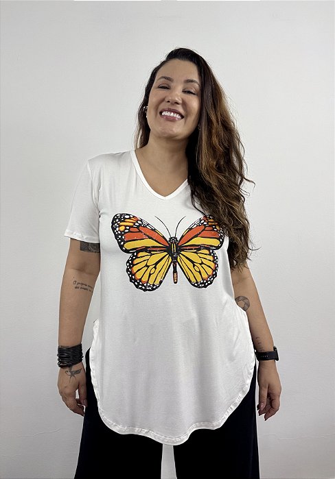 Blusa Arredondada Borboleta - OF WHITE