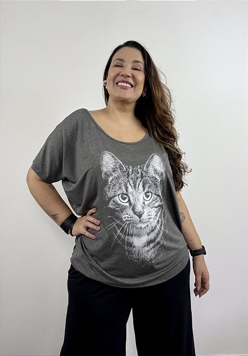 Blusa Tule costa Gato - CINZA