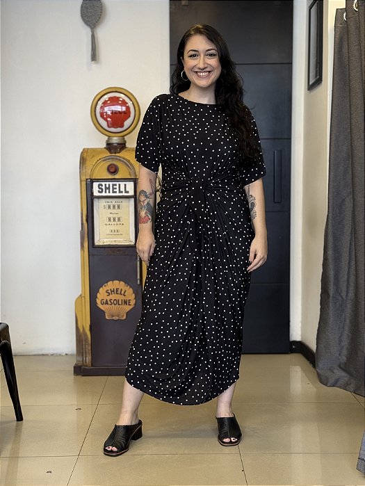 Vestido Amarrações Poá - PRETO