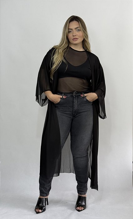 Quimono Longo Tule - PRETO
