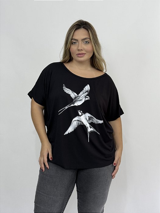 Blusa Tule Costas RJ Andorinha - PRETO