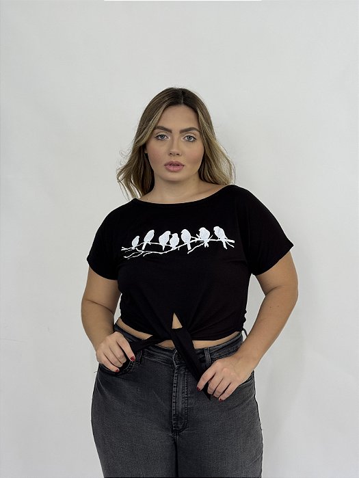 Croped Amarrar Passaros - PRETO