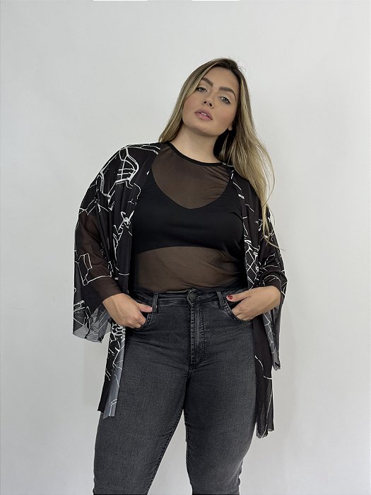 Quimono Curto Tule RJ - PRETO