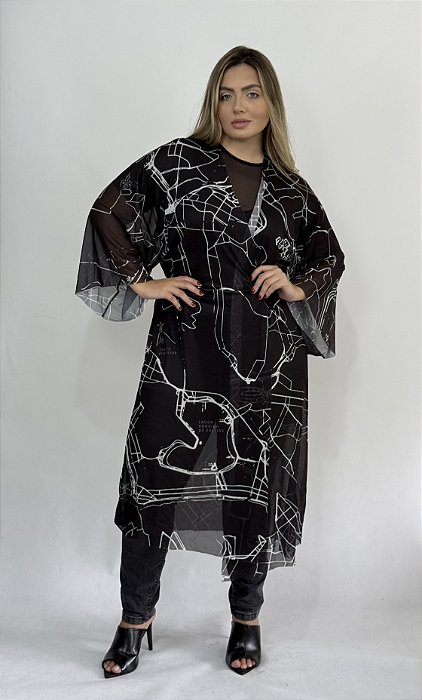Quimono Longo Tule RJ - PRETO
