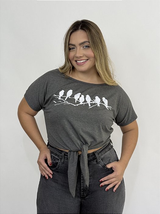 Croped Amarrar Passaros - CINZA ESCURO