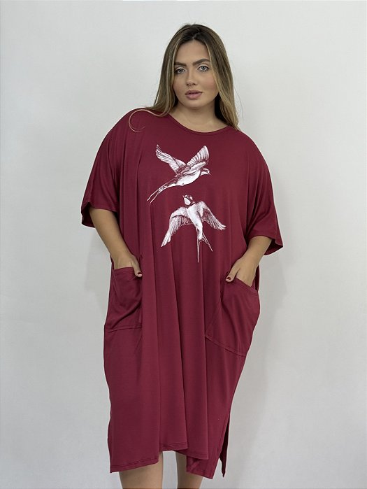 Túnica Quadrada Andorinhas - BORDÔ