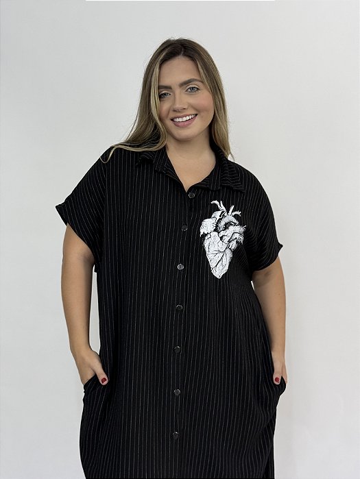 Chemise Coração - PRETO