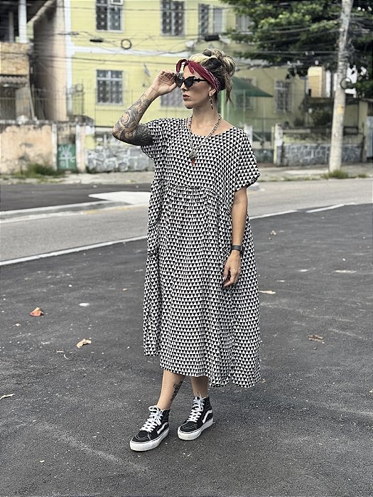 Vestido Balenciaga Geometrico - PRETO/BRANCO