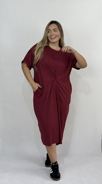 Vestido Pregas - BORDÔ