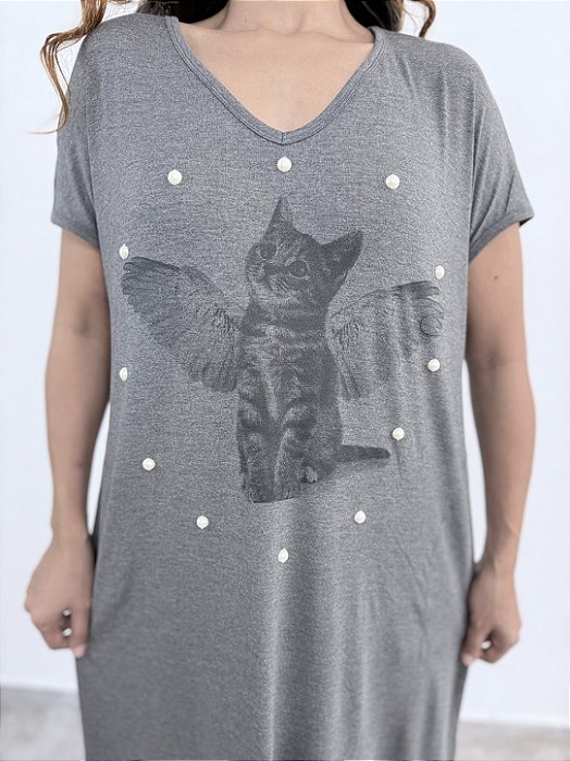 Vestido Claudia Gato Anjo Bordado - CINZA ESCURO