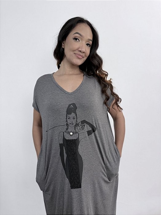 Vestido Claudia Cinema Renda - CINZA ESCURO