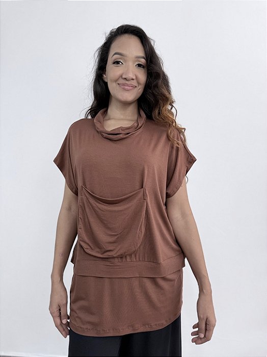 Blusa Bolso  Fole - MARRON