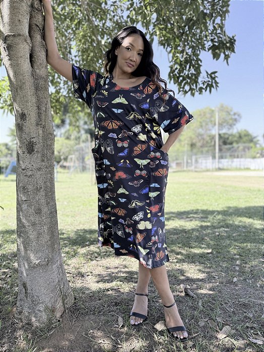Vestido Raglan Borboleta - PRETO