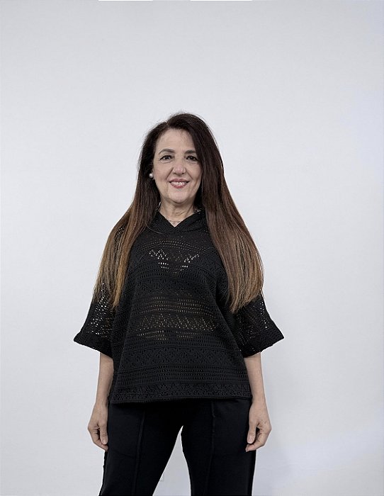 Blusa Capuz Tricot - PRETO