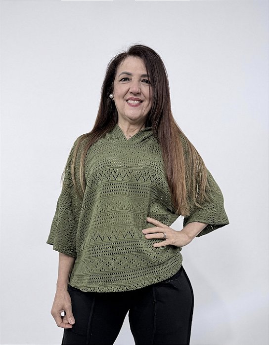 Blusa Capuz Tricot - VERDE EXERCITO
